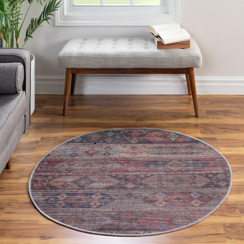 Mesa Modern Collection Area Rug -  Navajo Round Multi  lifestyle 75