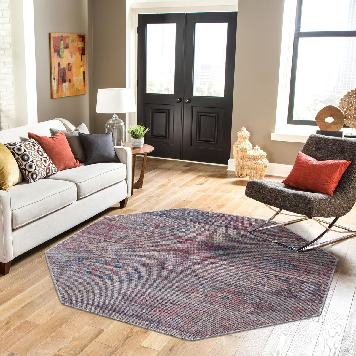 Mesa Modern Collection Area Rug -  Navajo Octagon Multi  lifestyle 74