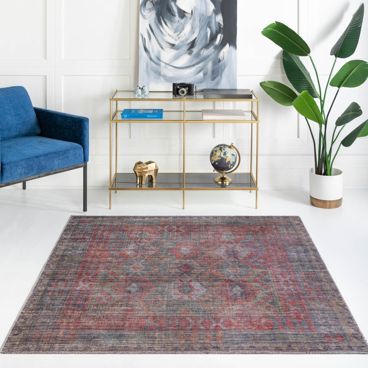 Mesa Modern Collection Area Rug -  Hualapai Square Rust Blue  lifestyle 70
