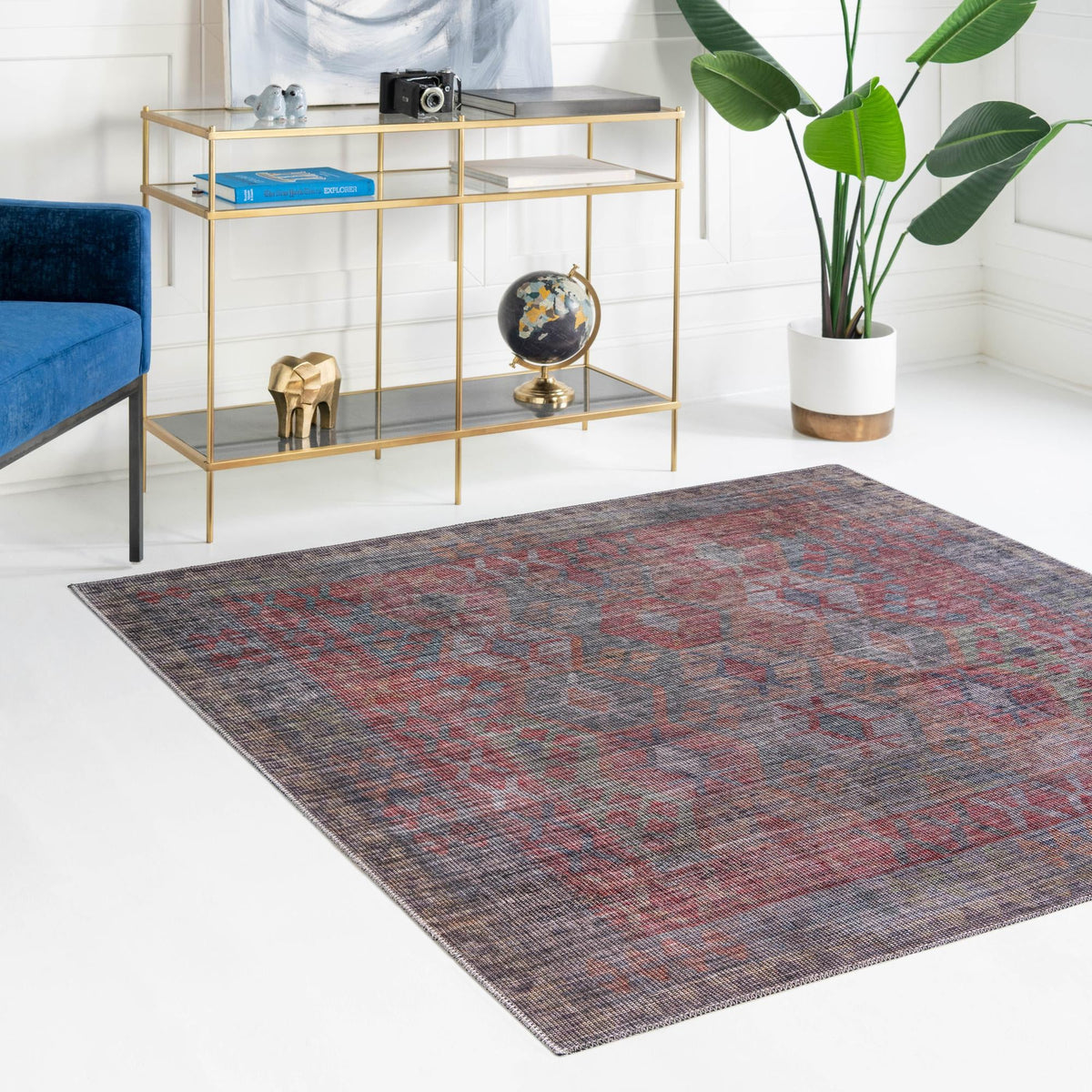 Mesa Modern Collection Area Rug -  Hualapai Square Rust Blue  lifestyle 72