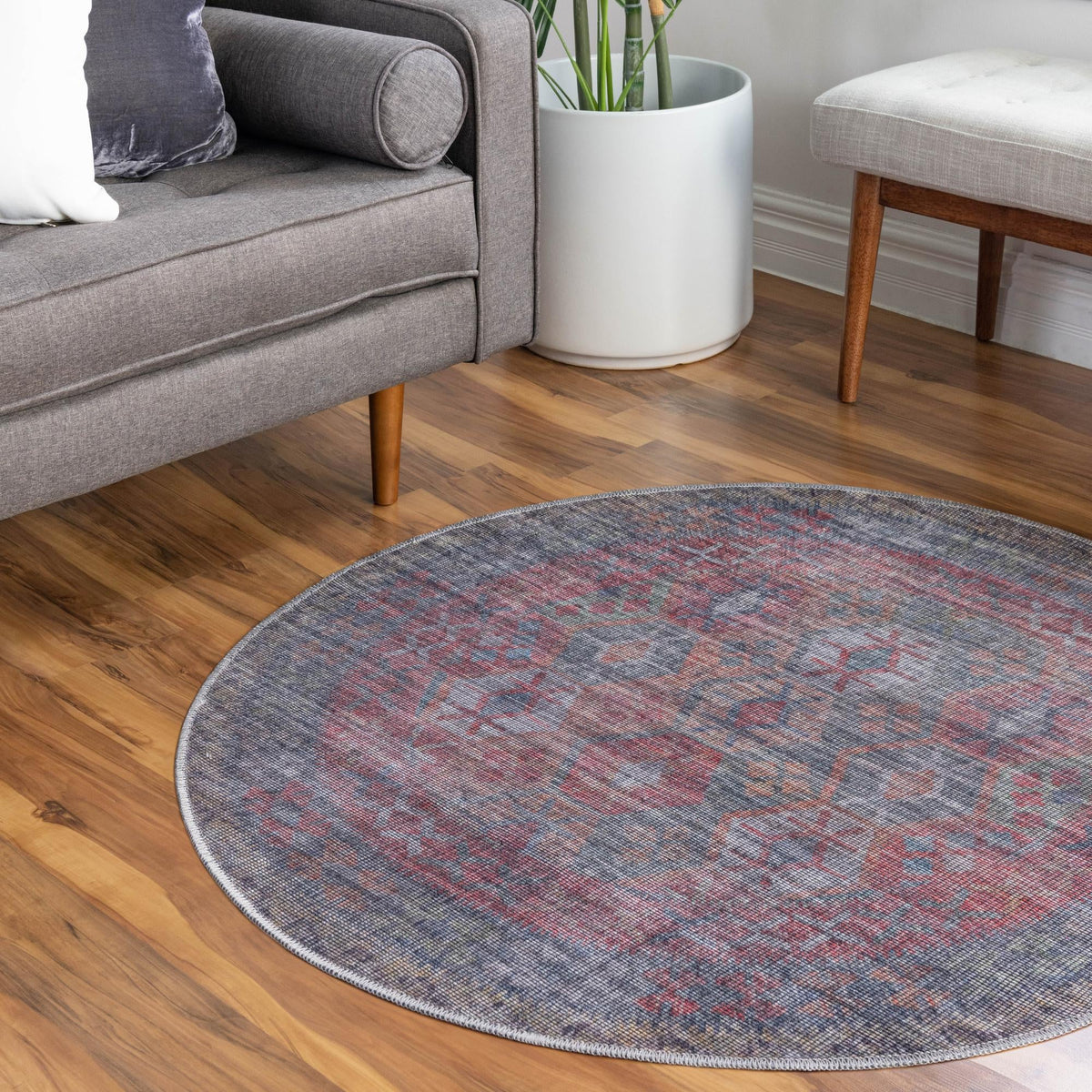 Mesa Modern Collection Area Rug -  Hualapai Round Rust Blue  lifestyle 71