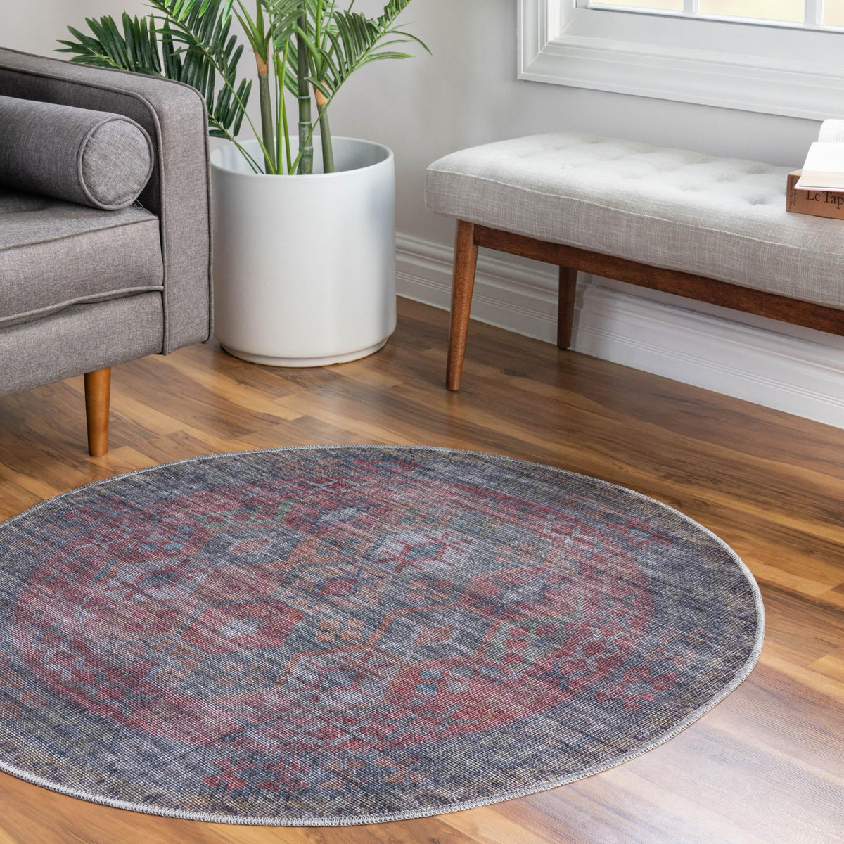 Mesa Modern Collection Area Rug -  Hualapai Round Rust Blue  lifestyle 73