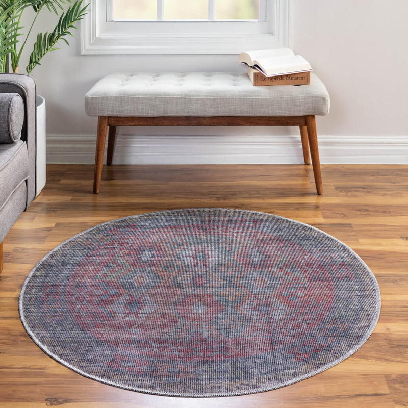 Mesa Modern Collection Area Rug -  Hualapai Round Rust Blue  lifestyle 74
