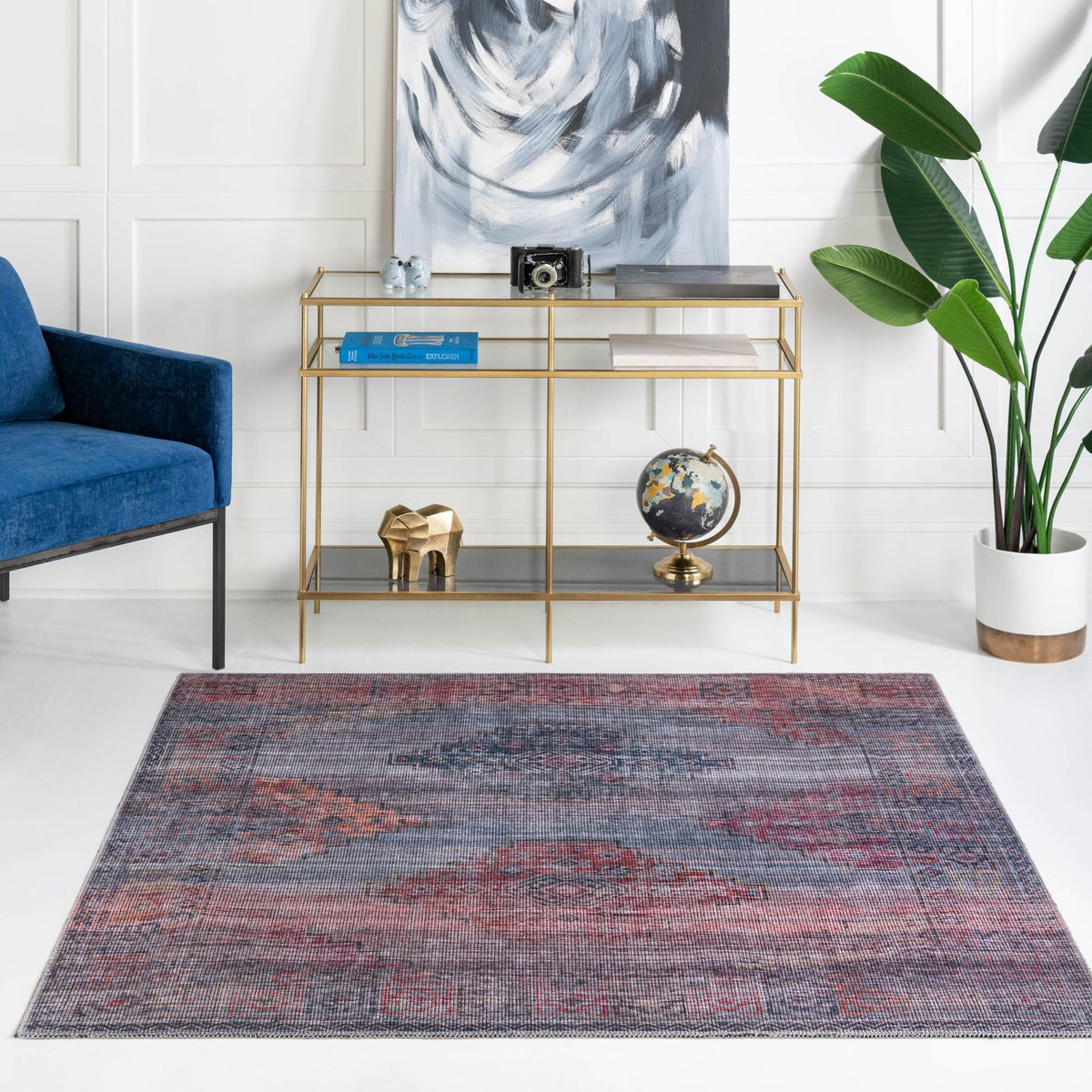 Mesa Modern Collection Area Rug -  Taos Square Antique Blue  lifestyle 67