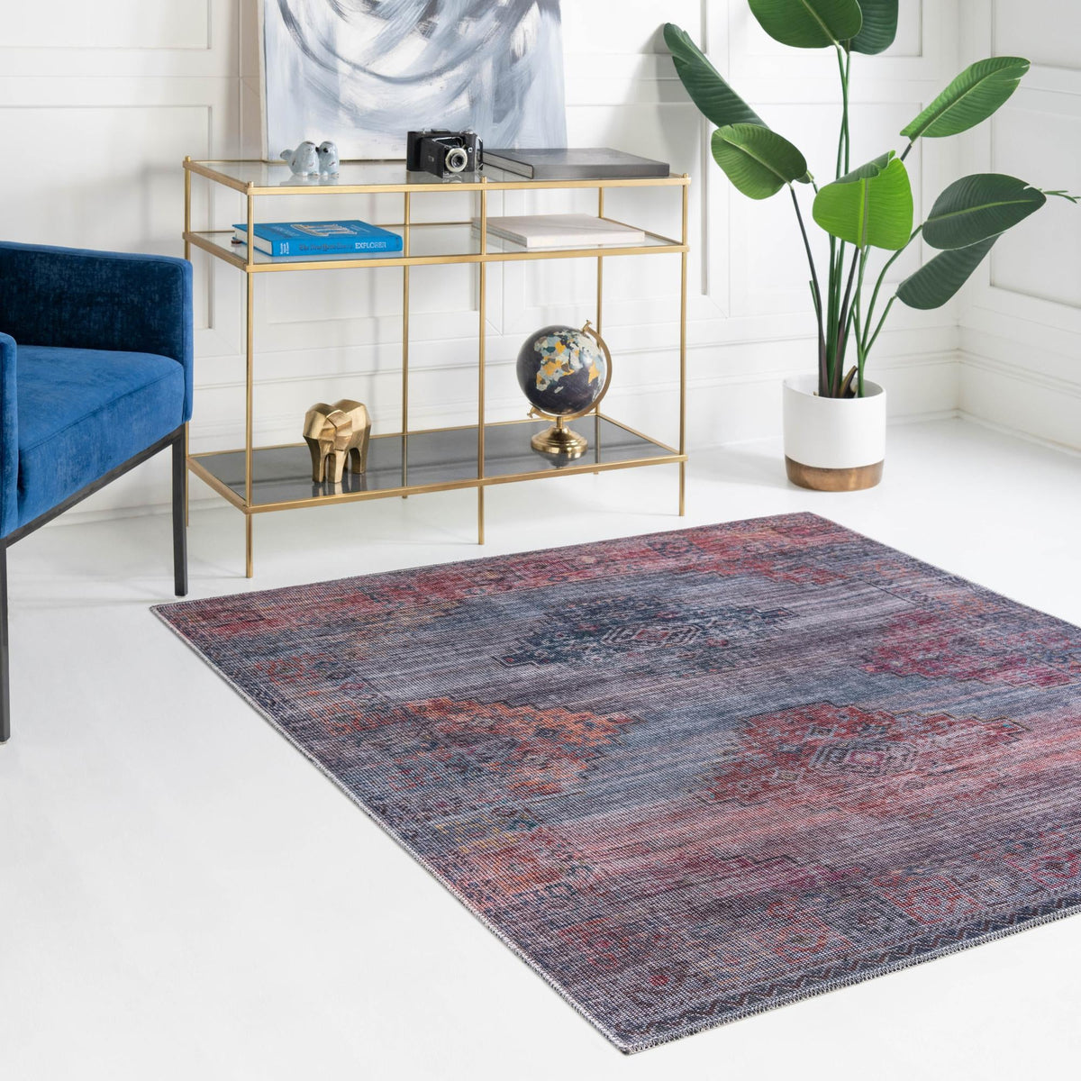 Mesa Modern Collection Area Rug -  Taos Square Antique Blue  lifestyle 69