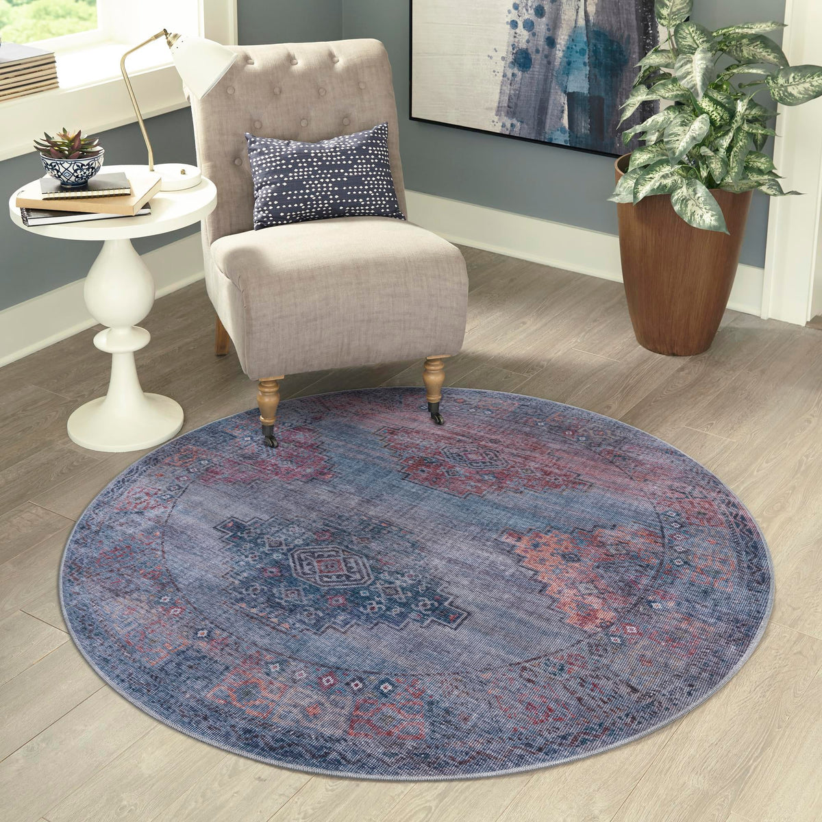 Mesa Modern Collection Area Rug -  Taos Round Antique Blue  lifestyle 68