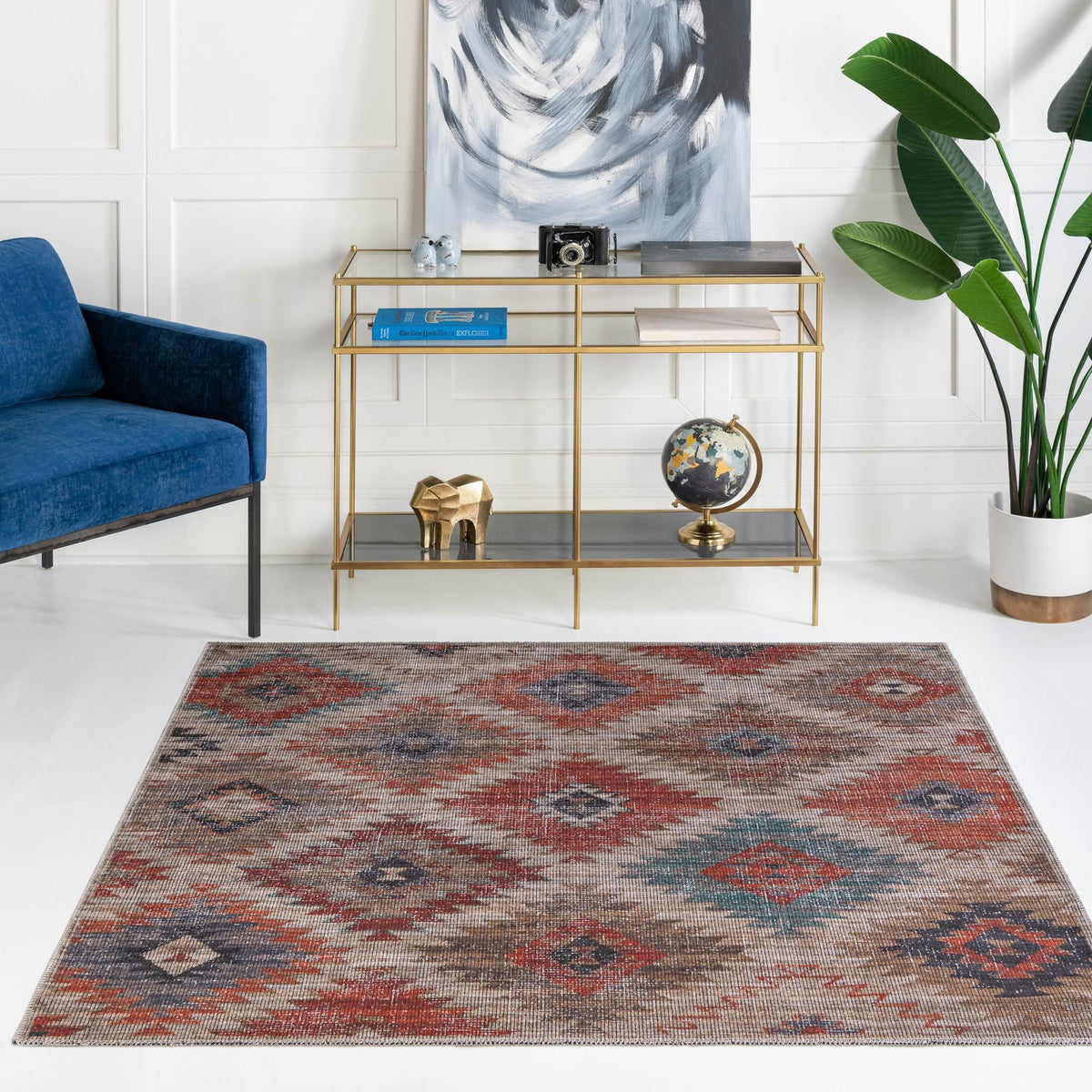 Mesa Modern Collection Area Rug -  Pueblo Square Rust red and Beige  lifestyle 69