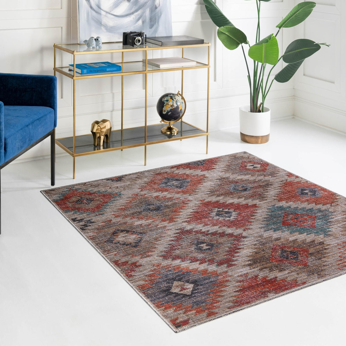 Mesa Modern Collection Area Rug -  Pueblo Square Rust red and Beige  lifestyle 72