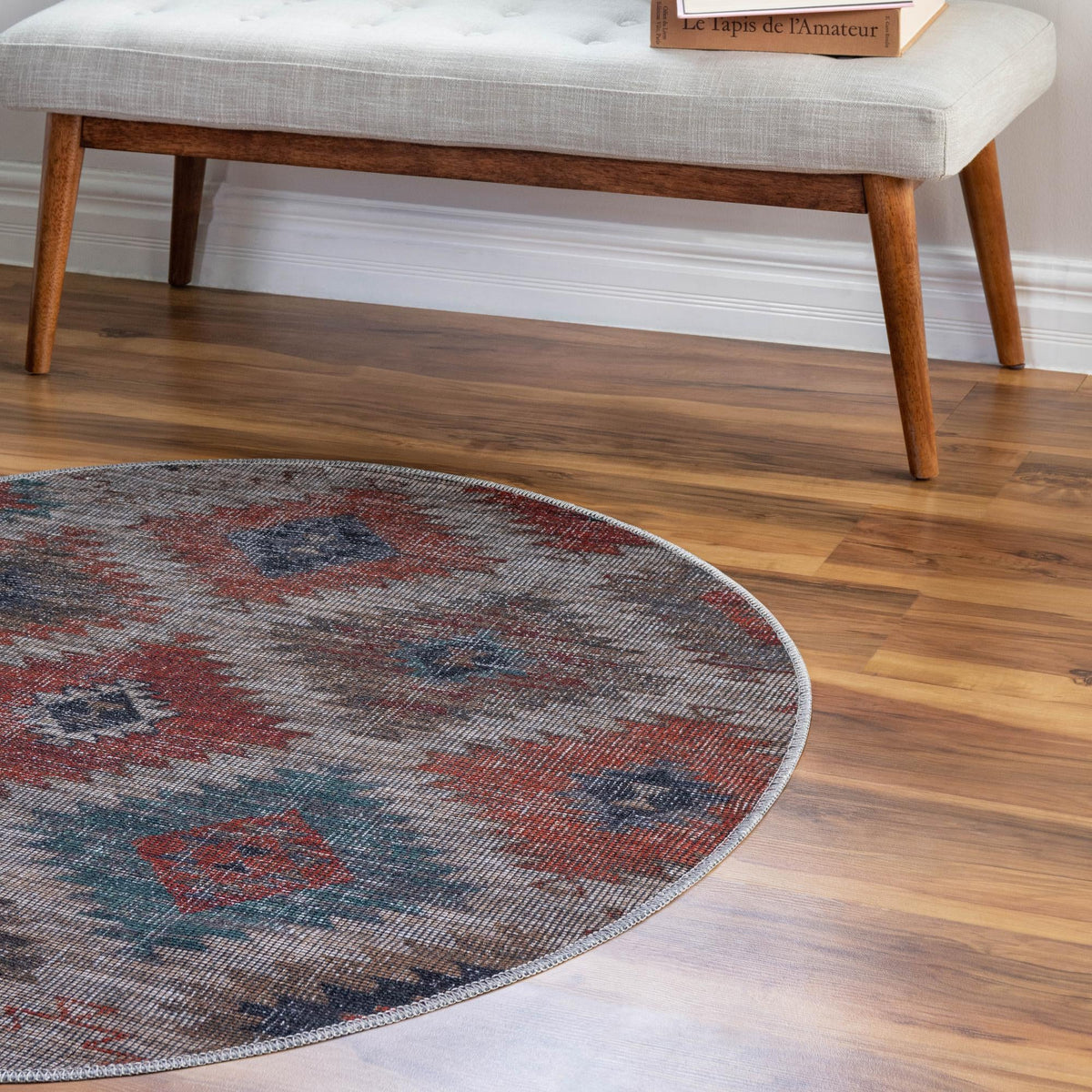 Mesa Modern Collection Area Rug -  Pueblo Round Rust red and Beige  lifestyle 73