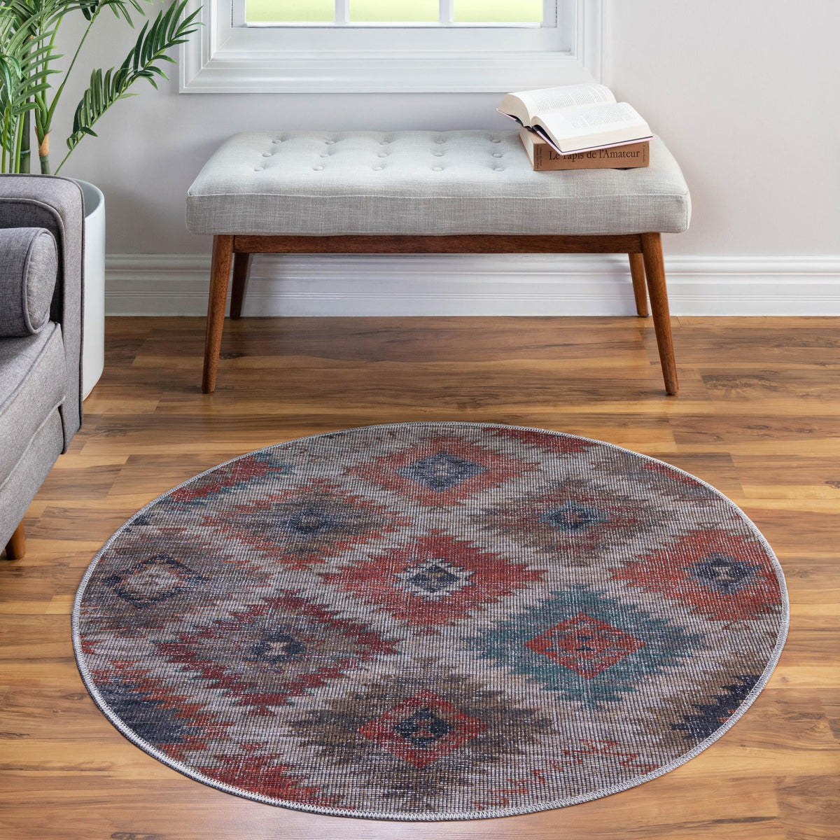 Mesa Modern Collection Area Rug -  Pueblo Round Rust red and Beige  lifestyle 75