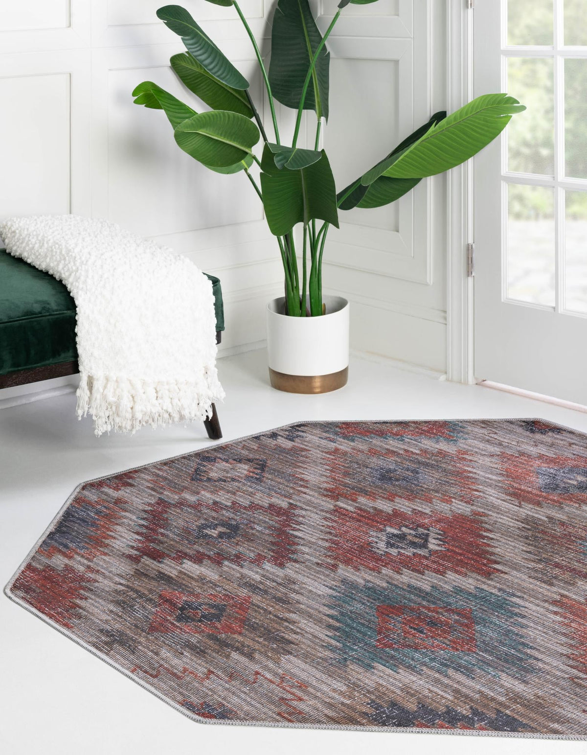 Mesa Modern Collection Area Rug -  Pueblo Octagon Rust red and Beige  lifestyle 20