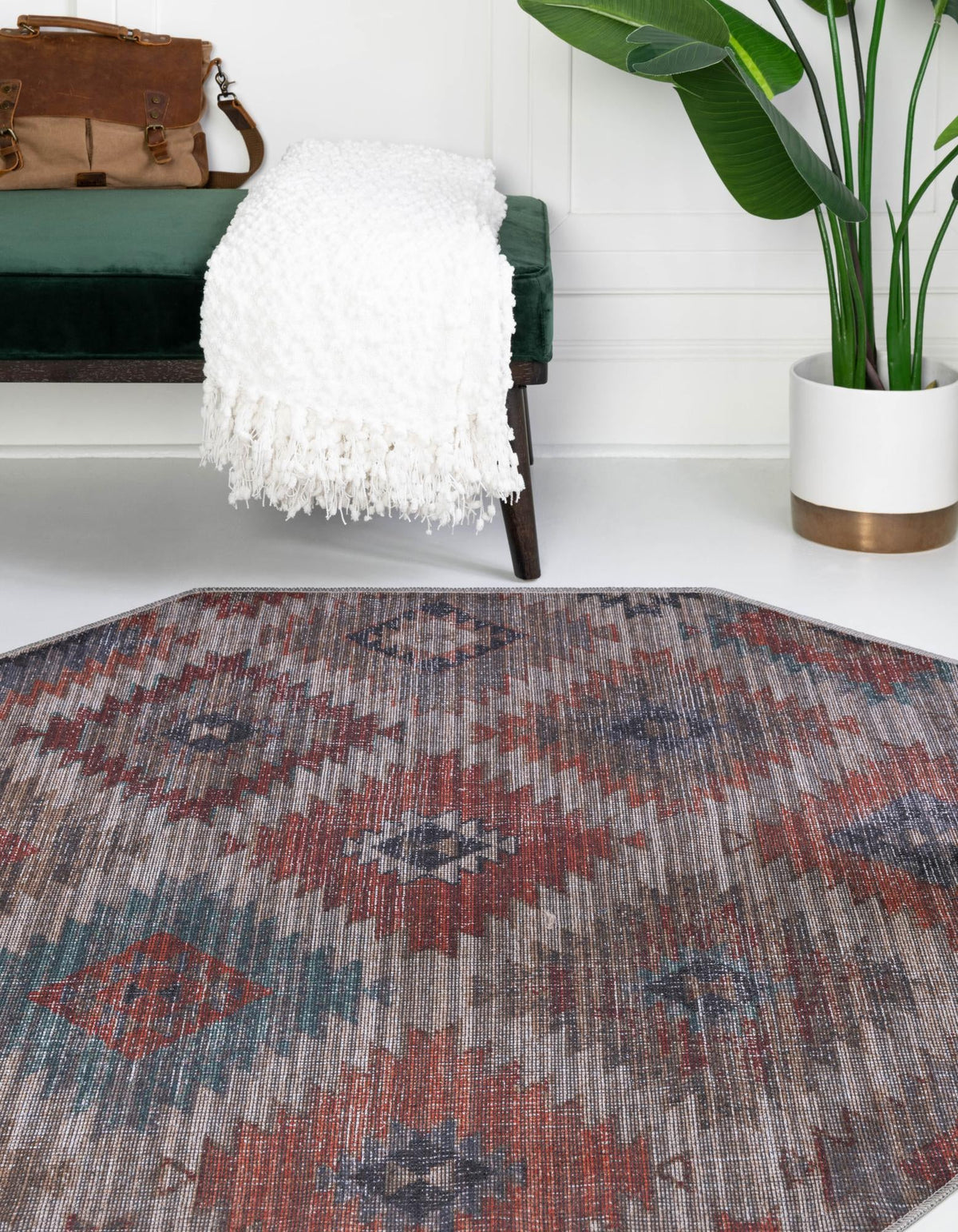 Mesa Modern Collection Area Rug -  Pueblo Octagon Rust red and Beige  lifestyle 24