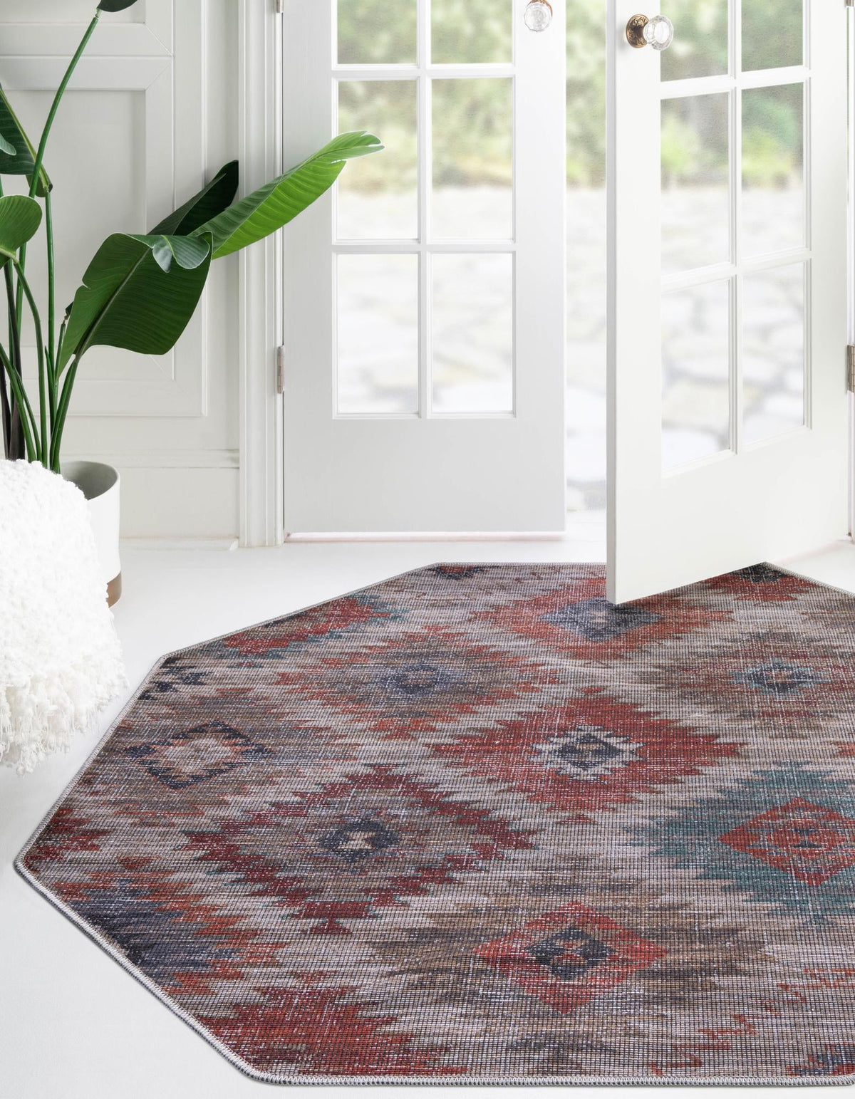 Mesa Modern Collection Area Rug -  Pueblo Octagon Rust red and Beige  lifestyle 27