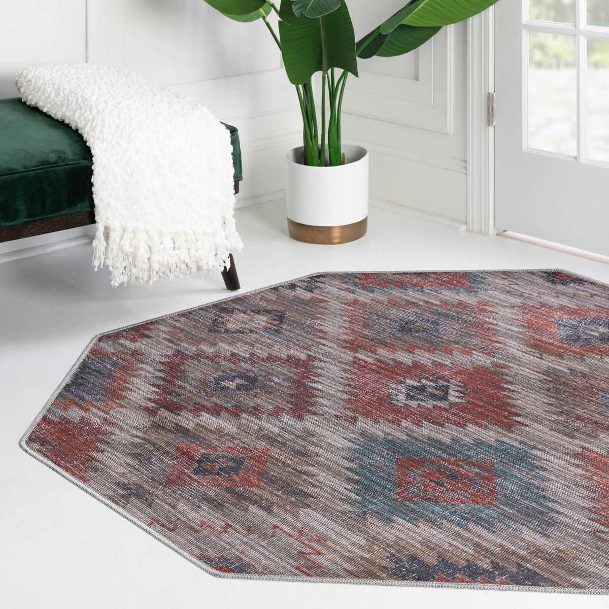 Mesa Modern Collection Area Rug -  Pueblo Octagon Rust red and Beige  lifestyle 71