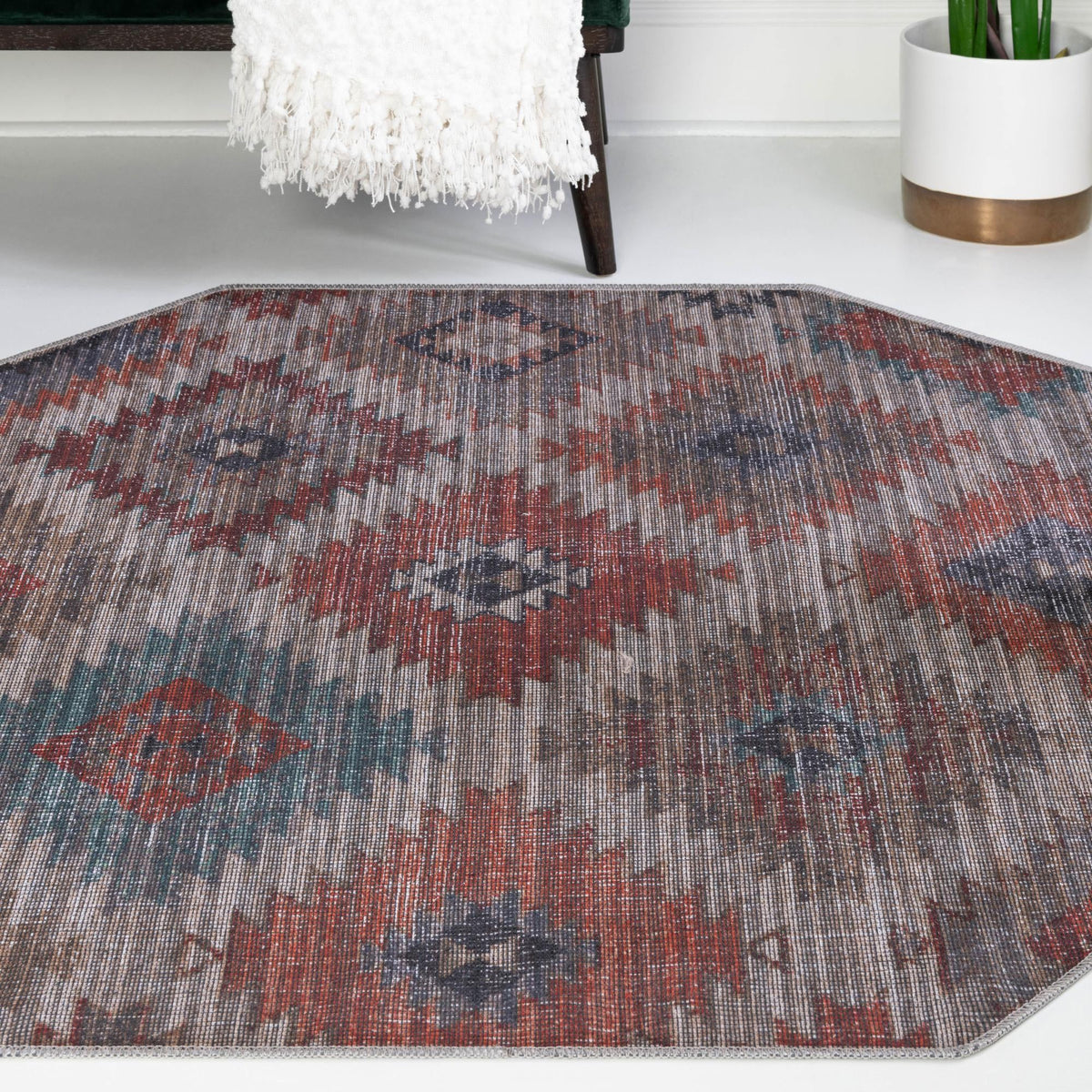 Mesa Modern Collection Area Rug -  Pueblo Octagon Rust red and Beige  lifestyle 74