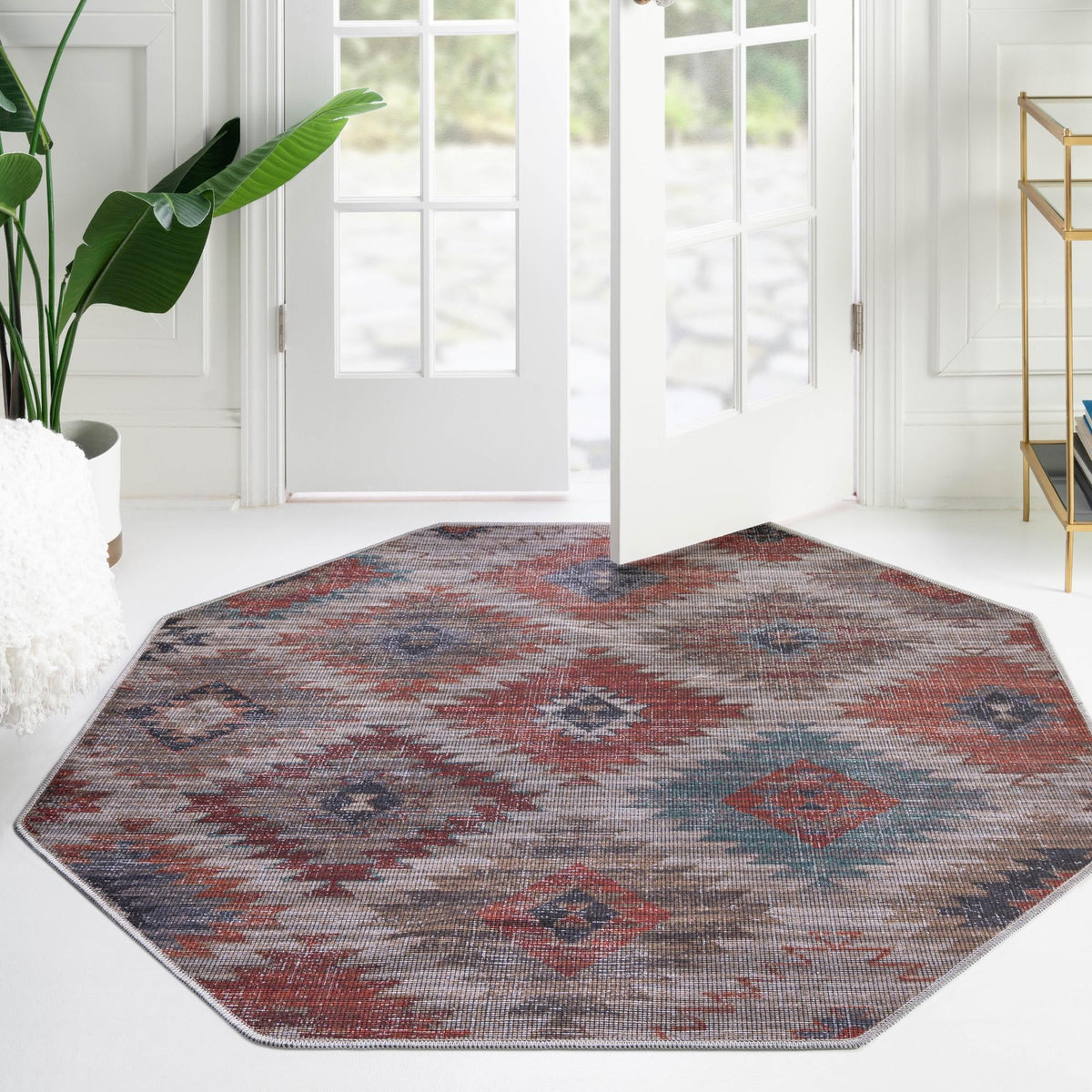 Mesa Modern Collection Area Rug -  Pueblo Octagon Rust red and Beige  lifestyle 76