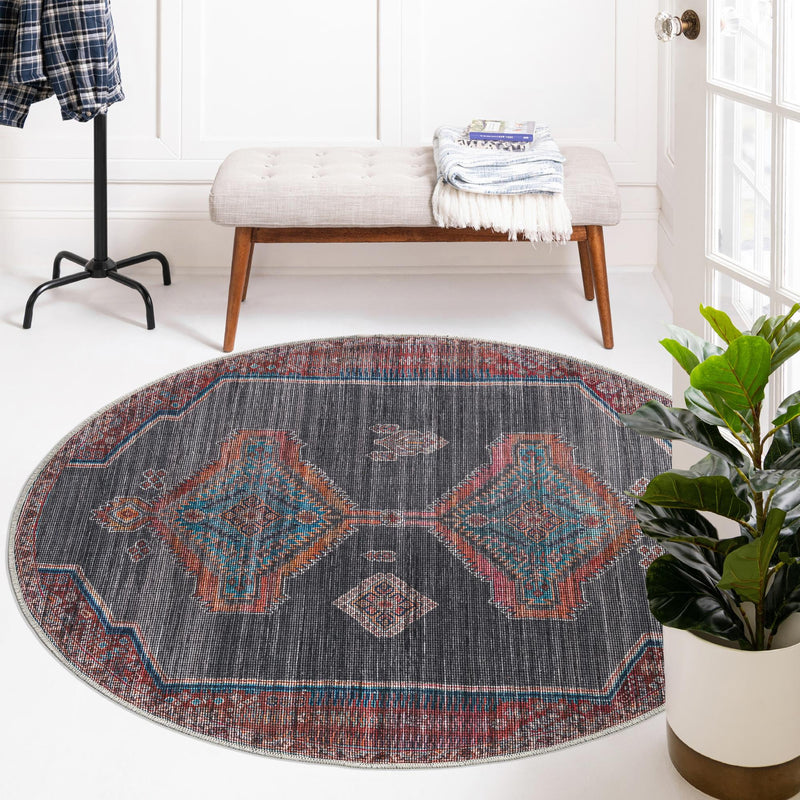 Mesa Modern Collection Area Rug -  Chaparral Round Charcoal and Gray  lifestyle 69