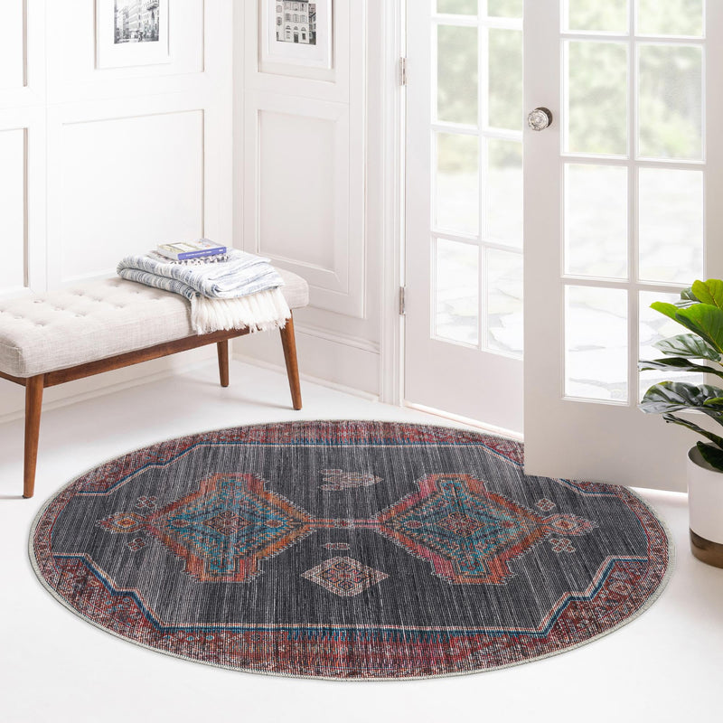 Mesa Modern Collection Area Rug -  Chaparral Round Charcoal and Gray  lifestyle 72