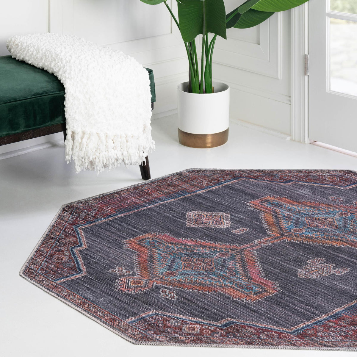 Mesa Modern Collection Area Rug -  Chaparral Octagon Charcoal and Gray  lifestyle 70