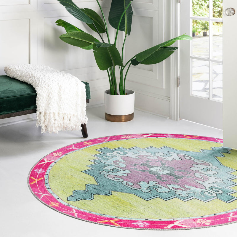 Heritage Elegance Collection Area Rug -  Winterthur (Green) Round Green  lifestyle 80