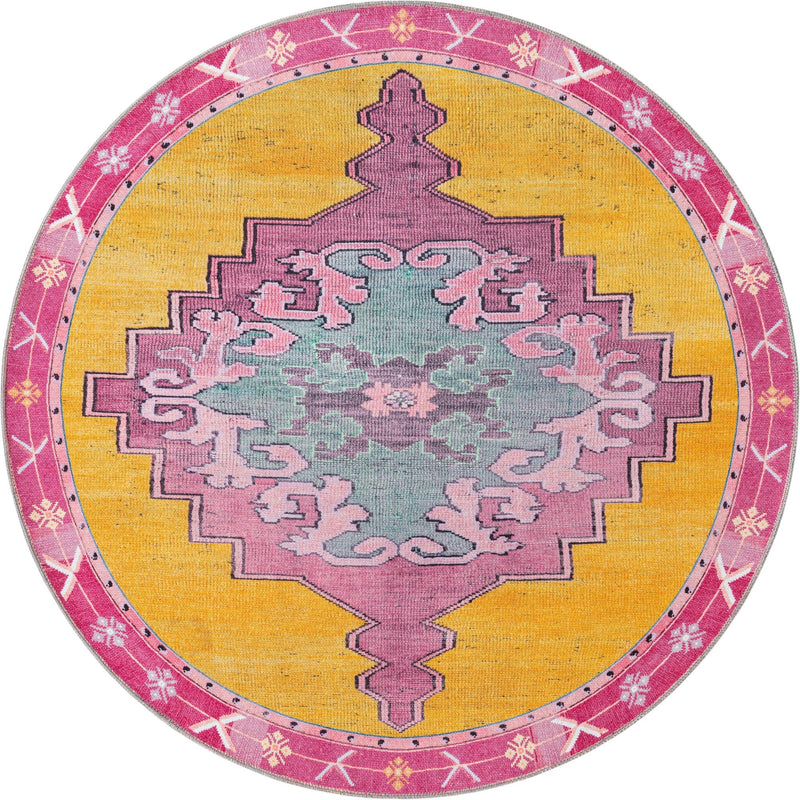 Heritage Elegance Collection Area Rug -  Winterthur (Yellow) Round Yellow  lifestyle 18