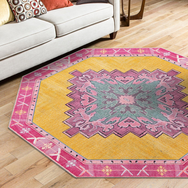 Heritage Elegance Collection Area Rug -  Winterthur (Yellow) Octagon Yellow  lifestyle 79