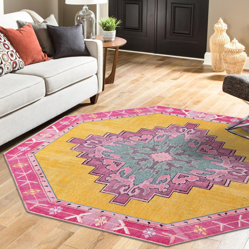 Heritage Elegance Collection Area Rug -  Winterthur (Yellow) Octagon Yellow  lifestyle 81