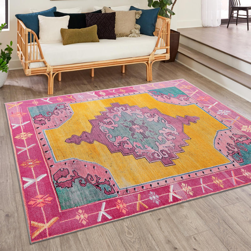 Heritage Elegance Collection Area Rug -  Winterthur (Yellow) Square Yellow  lifestyle 80