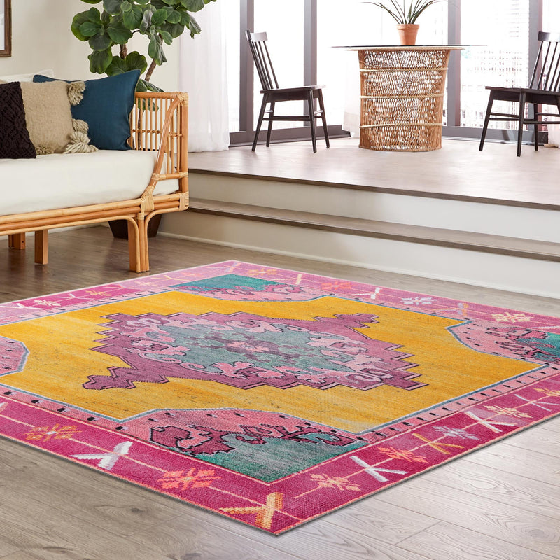 Heritage Elegance Collection Area Rug -  Winterthur (Yellow) Square Yellow  lifestyle 82