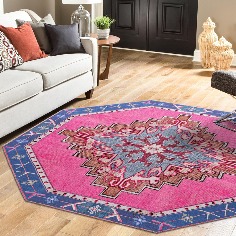 Heritage Elegance Collection Area Rug -  Winterthur (Fuchsia) Octagon Fuchsia  lifestyle 83