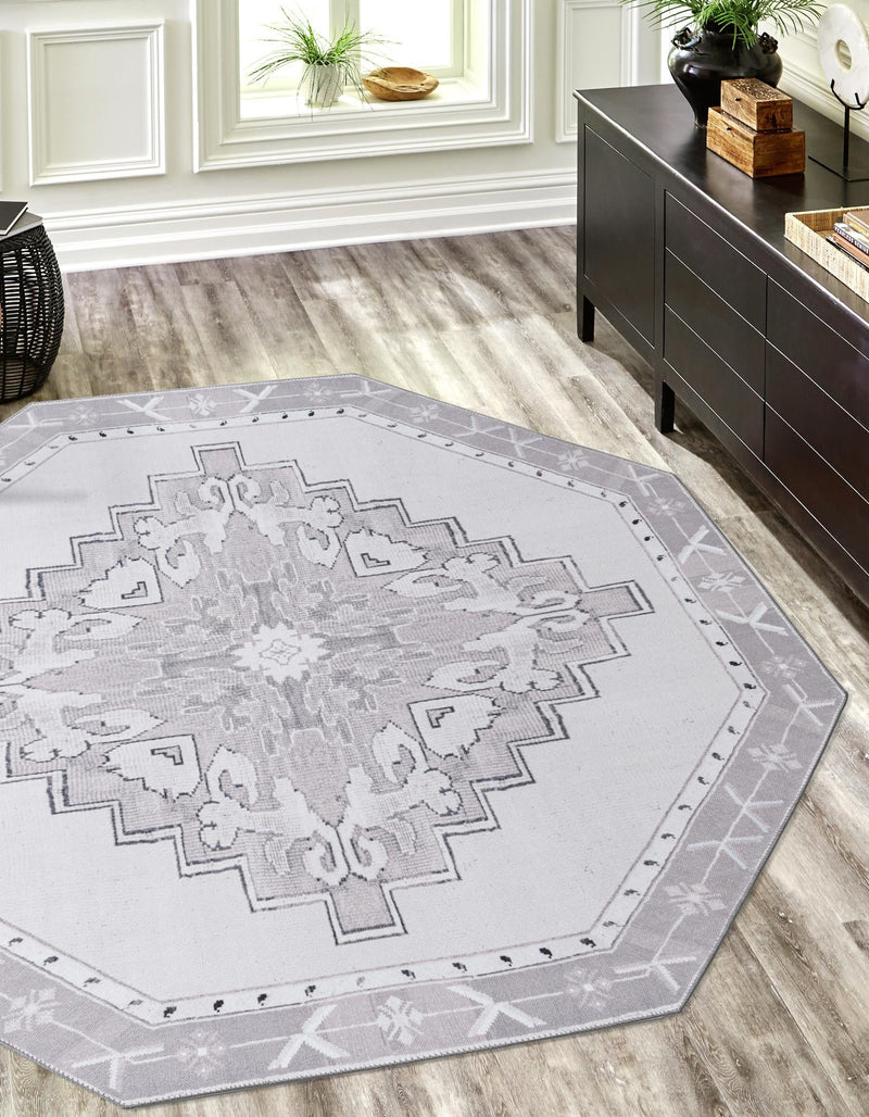 Heritage Elegance Collection Area Rug -  Winterthur (white Gray) Octagon white Gray  lifestyle 22