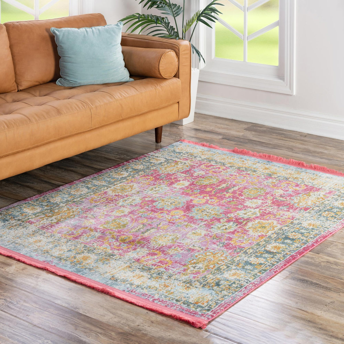 Arcadia Rugs Collection Area Rug -  Shangri-La Square Pink  lifestyle 80