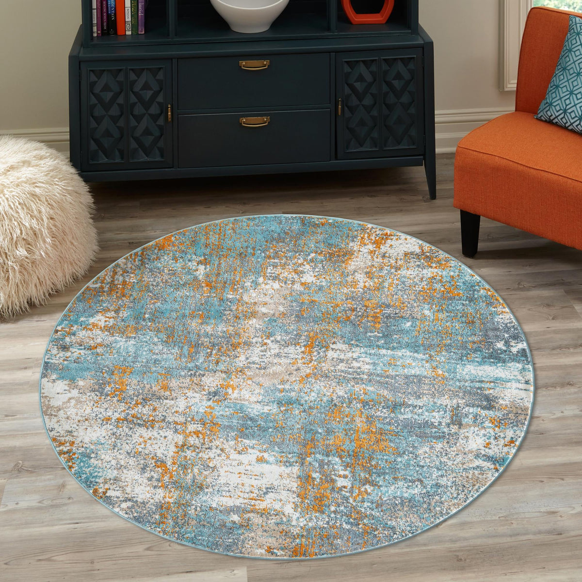 Arcadia Rugs Collection Area Rug -  Nirvana Round Cream Blue  lifestyle 79