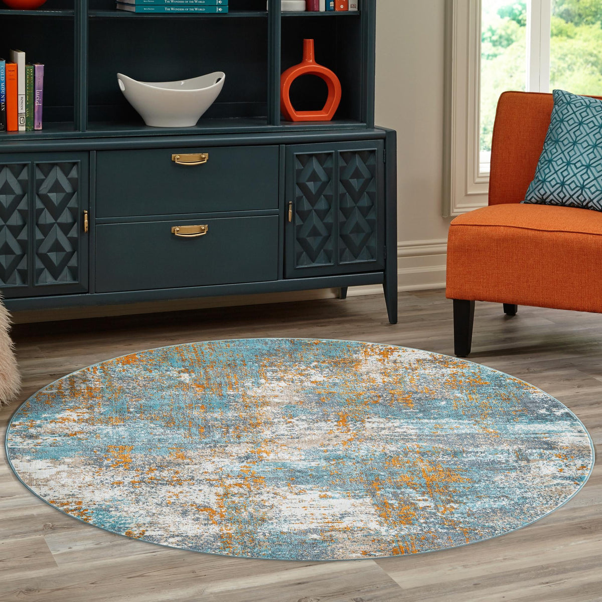 Arcadia Rugs Collection Area Rug -  Nirvana Round Cream Blue  lifestyle 83