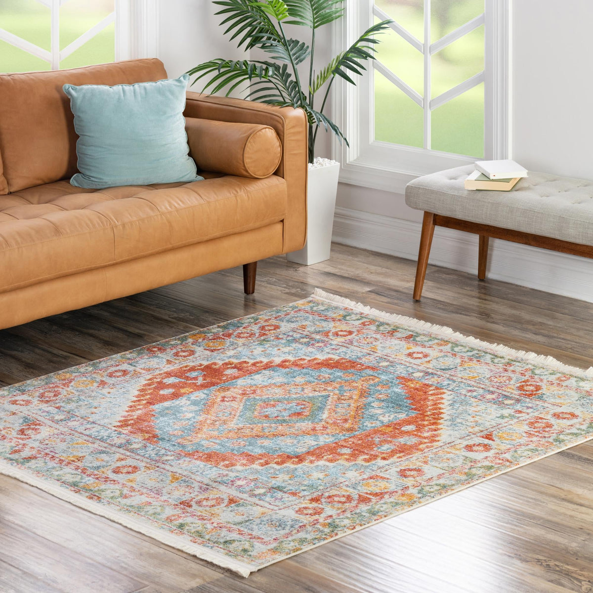 Arcadia Rugs Collection Area Rug -  Xanadu Square Salmon  lifestyle 90