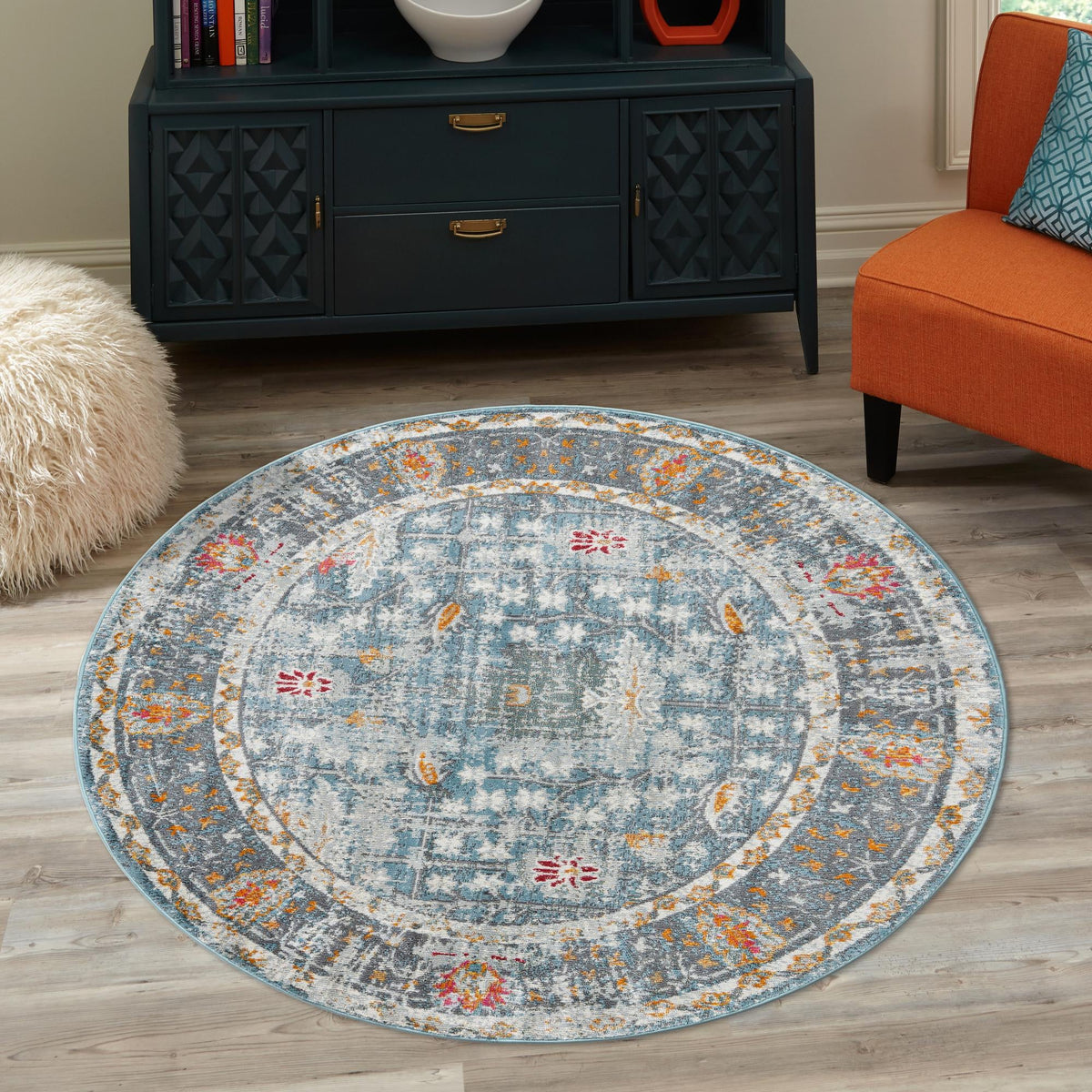 Arcadia Rugs Collection Area Rug -  Olympus Round Blue  lifestyle 125