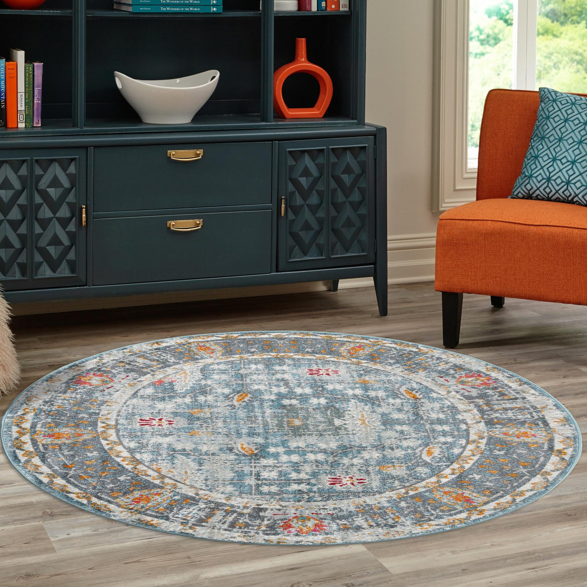 Arcadia Rugs Collection Area Rug -  Olympus Round Blue  lifestyle 130