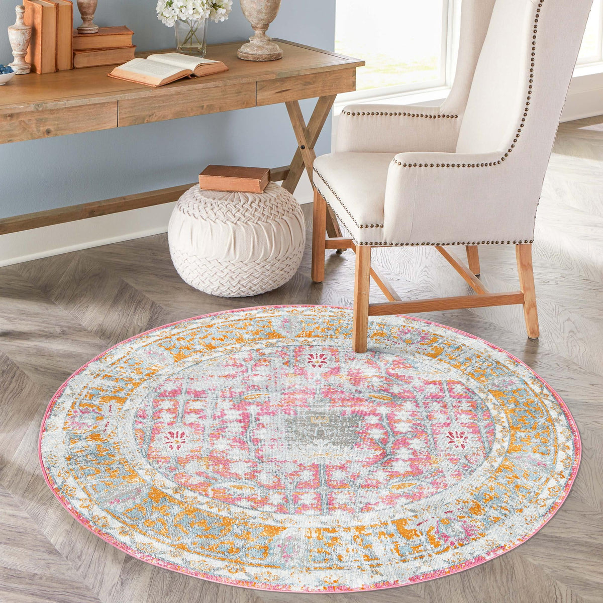 Arcadia Rugs Collection Area Rug -  Olympus Round Pink  lifestyle 128