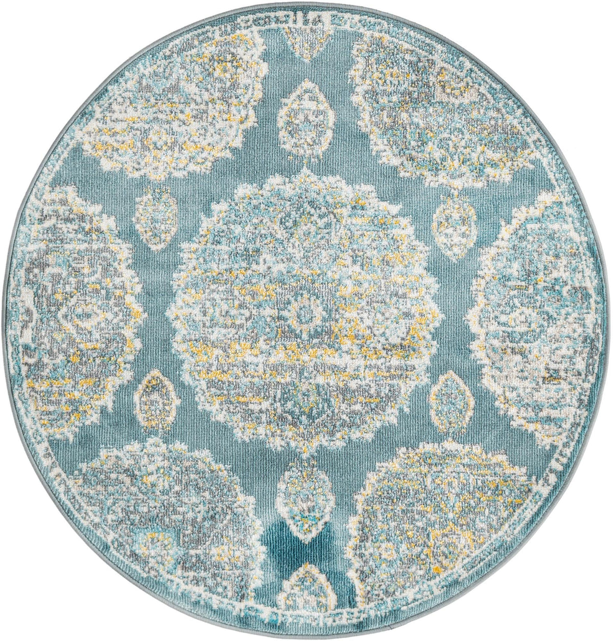 Arcadia Rugs Collection Area Rug -  Atlantis (Gray and Blue) Round Gray and Blue  lifestyle 16