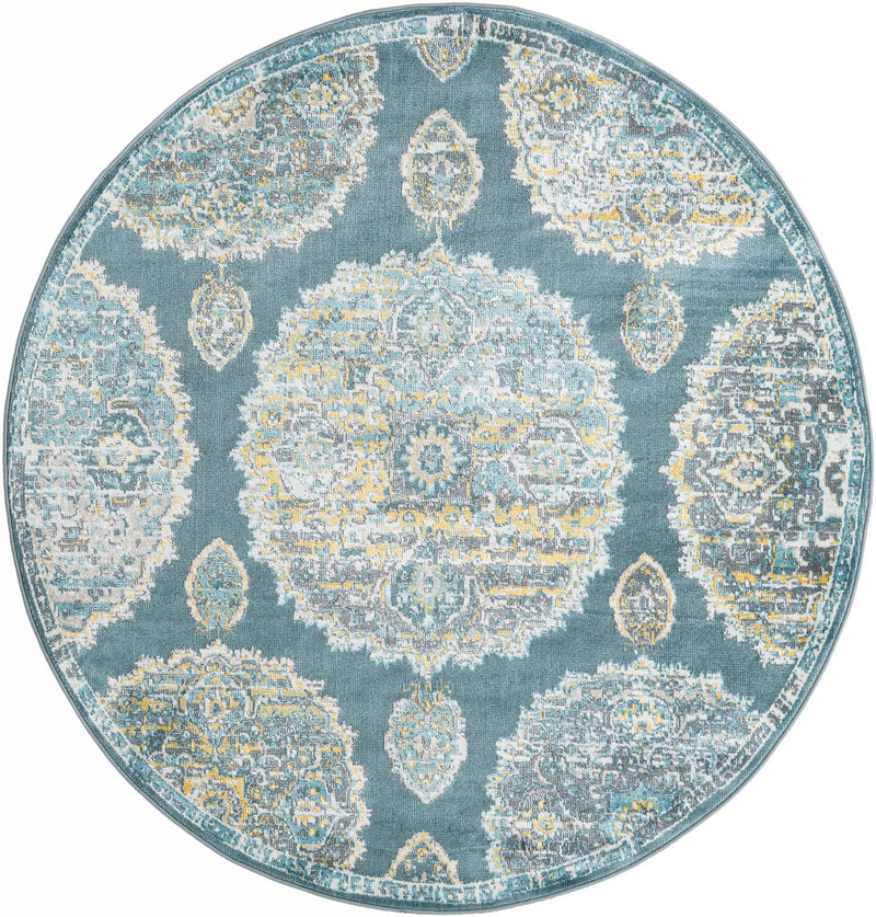Arcadia Rugs Collection Area Rug -  Atlantis (Gray and Blue) Round Gray and Blue  lifestyle 40