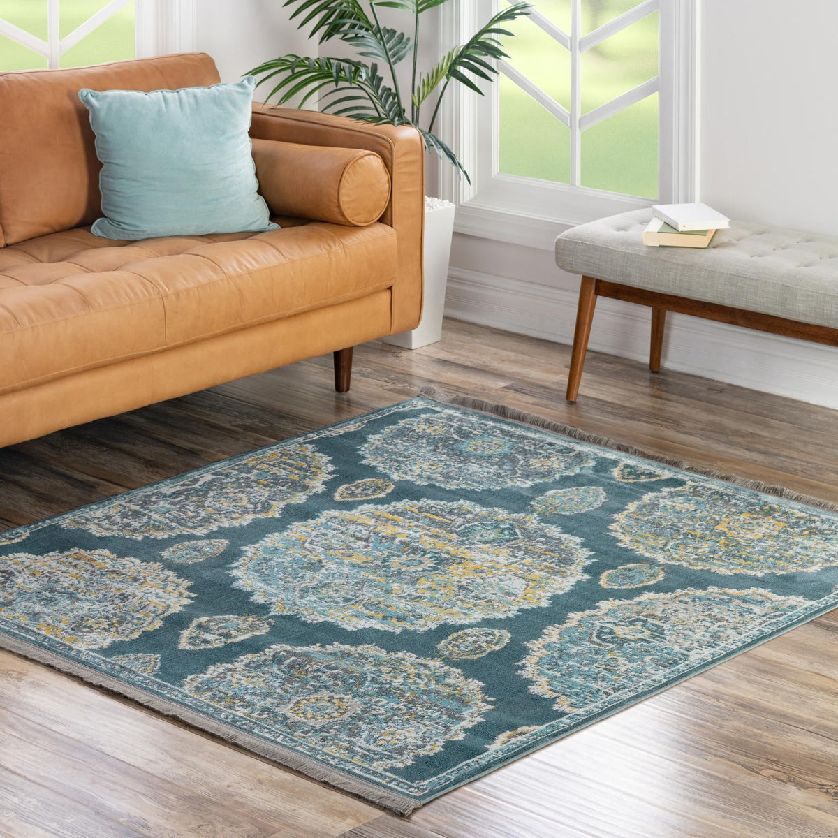 Arcadia Rugs Collection Area Rug -  Atlantis (Gray and Blue) Square Gray and Blue  lifestyle 87