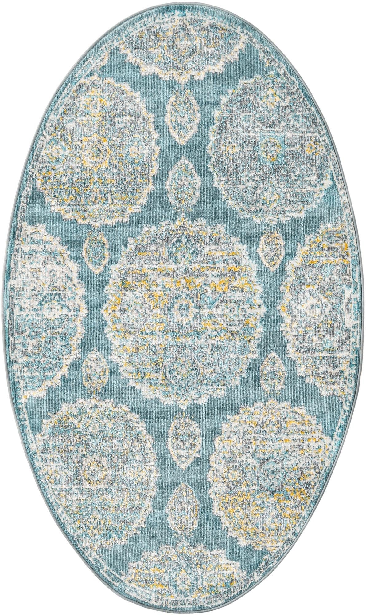 Arcadia Rugs Collection Area Rug -  Atlantis (Gray and Blue) Oval Gray and Blue  lifestyle 18