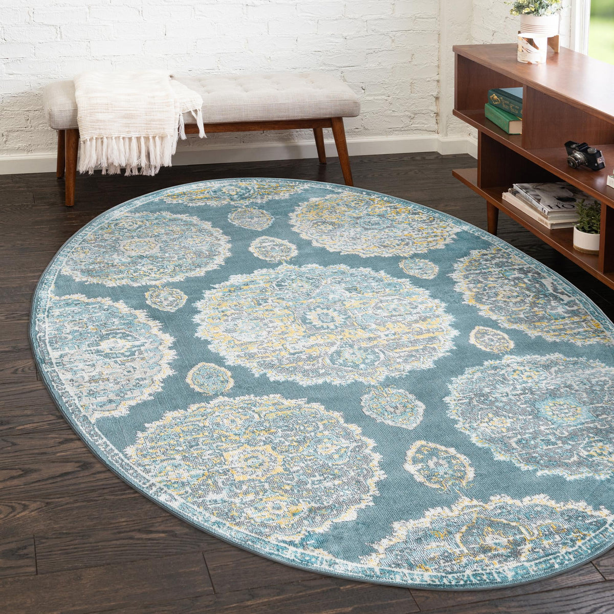 Arcadia Rugs Collection Area Rug -  Atlantis (Gray and Blue) Oval Gray and Blue  lifestyle 83
