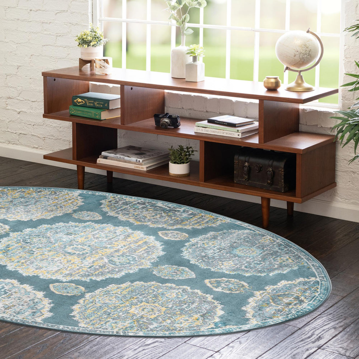 Arcadia Rugs Collection Area Rug -  Atlantis (Gray and Blue) Oval Gray and Blue  lifestyle 88