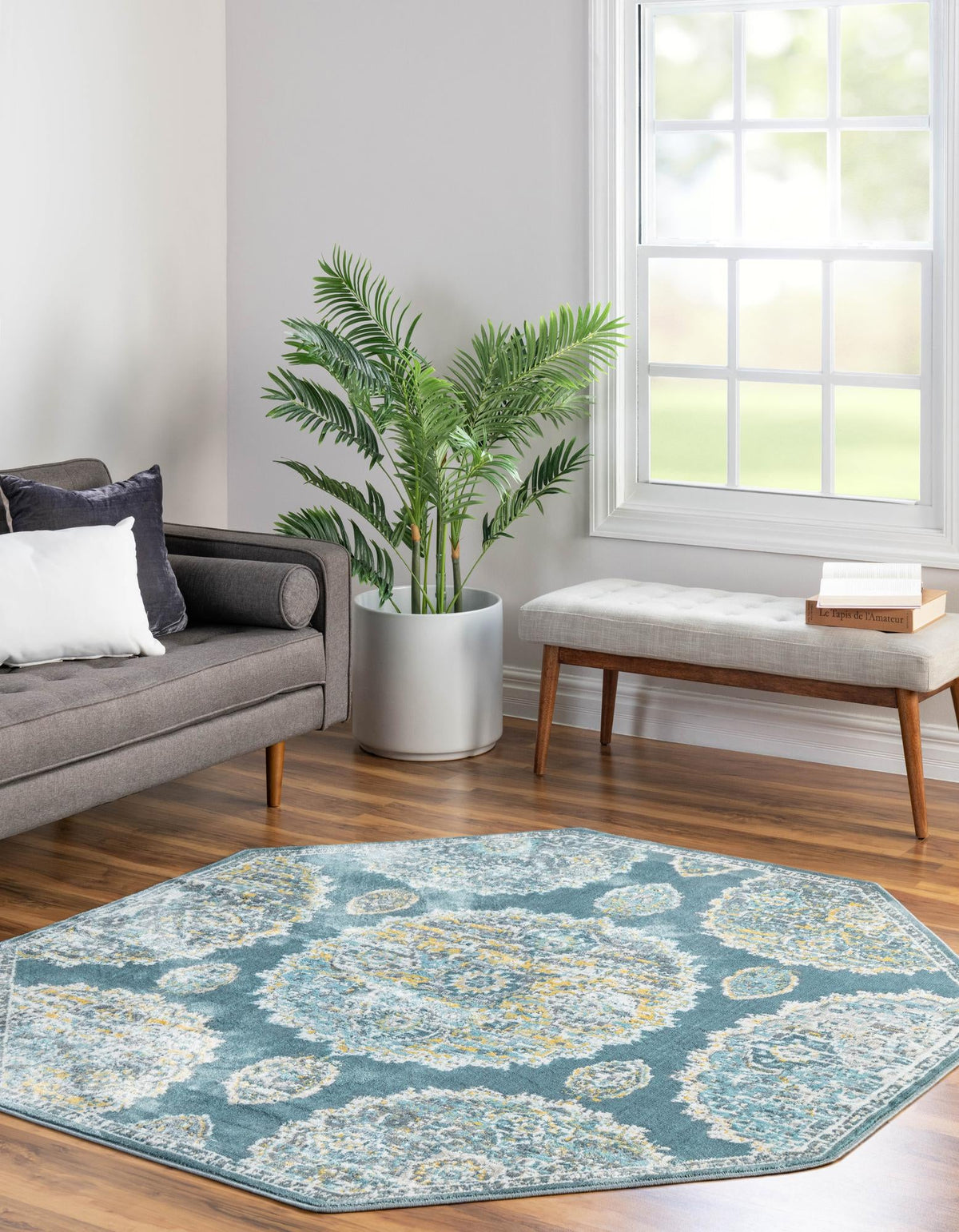 Arcadia Rugs Collection Area Rug -  Atlantis (Gray and Blue) Octagon Gray and Blue  lifestyle 24