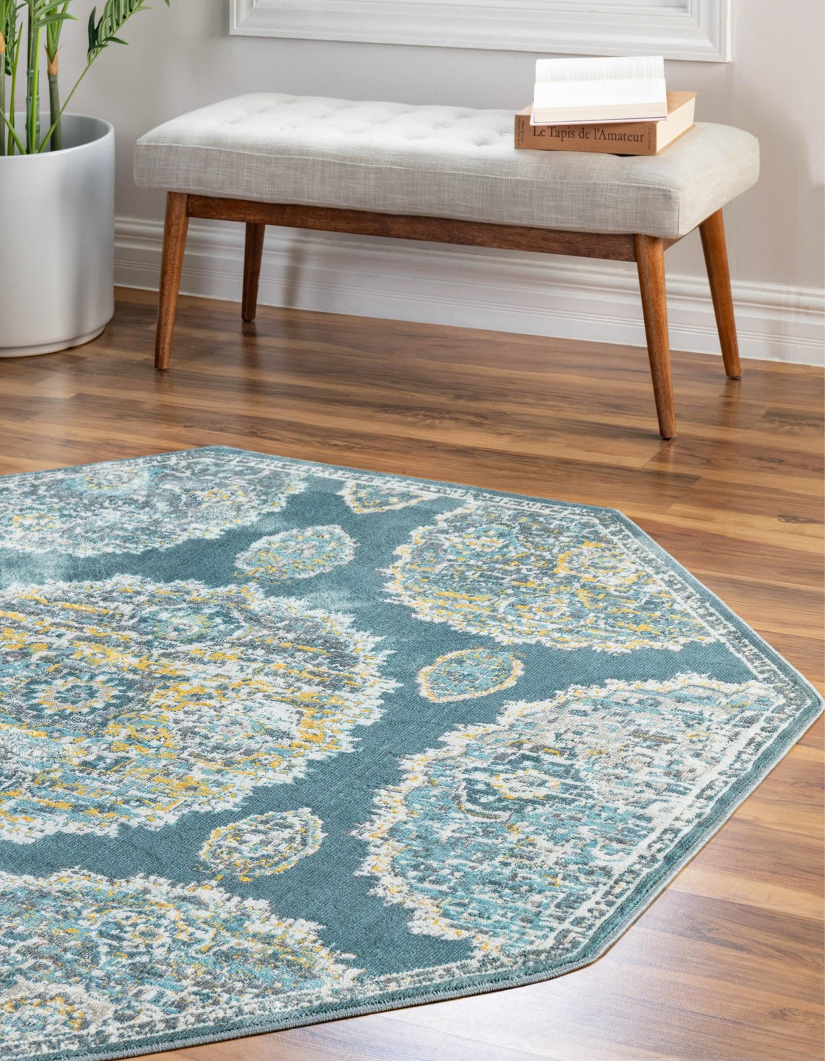 Arcadia Rugs Collection Area Rug -  Atlantis (Gray and Blue) Octagon Gray and Blue  lifestyle 29