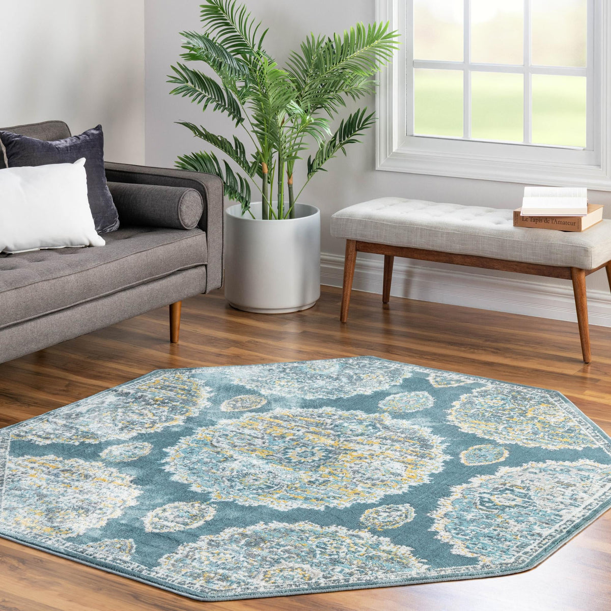 Arcadia Rugs Collection Area Rug -  Atlantis (Gray and Blue) Octagon Gray and Blue  lifestyle 84