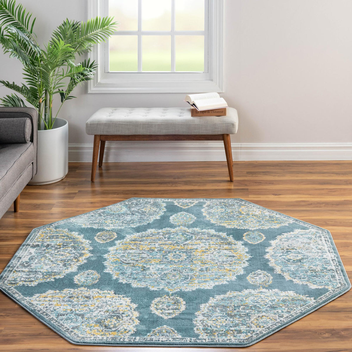 Arcadia Rugs Collection Area Rug -  Atlantis (Gray and Blue) Octagon Gray and Blue  lifestyle 91