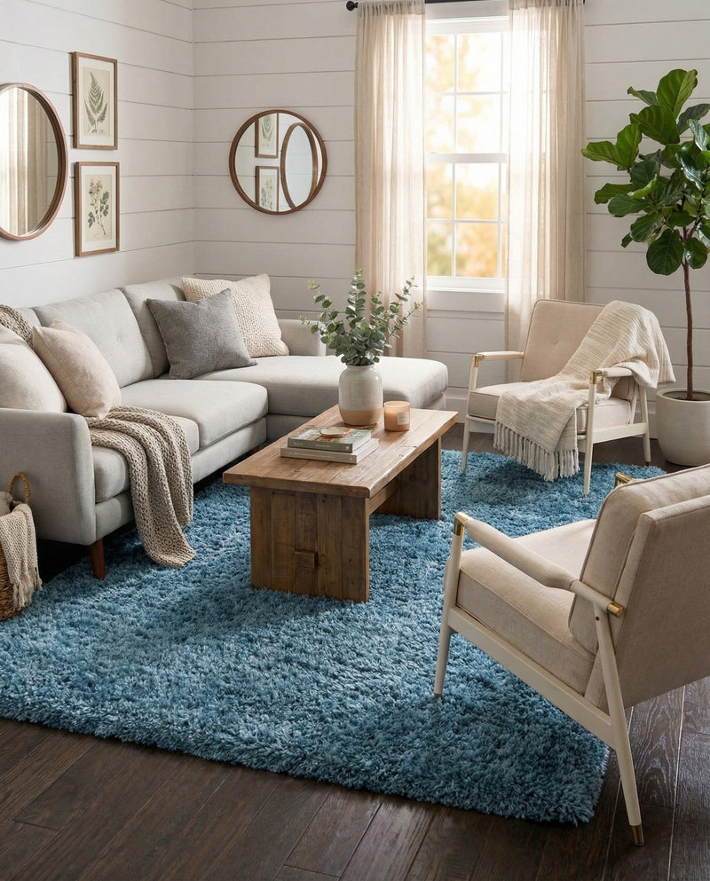 Eternal Plush Oasis Collection Area Rug -  Tranquility (Aegean Blue) Rectangle Aegean Blue  lifestyle 6