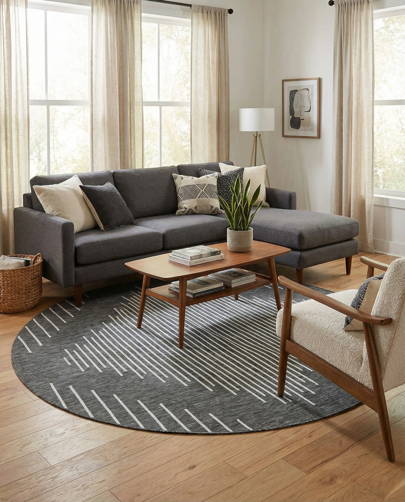 Urban Terrace Collection Area Rug -  Chelsea (Charcoal Gray) Round Charcoal Gray  lifestyle 26